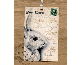 Bunny Rabbit Postcard Gift or Scrapbook Tags #T 20