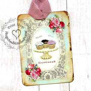 Cupcake Trio On A Platter Gift or Scrapbook Tags or Magnet #695