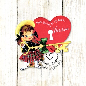 Retro Key To My Heart Valentine Gift Tags or Hang Tags 328 image 2