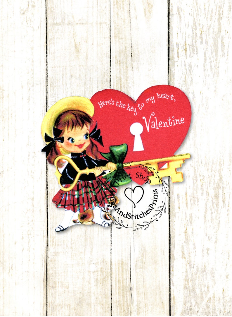 Retro Key To My Heart Valentine Gift Tags or Hang Tags 328 image 2