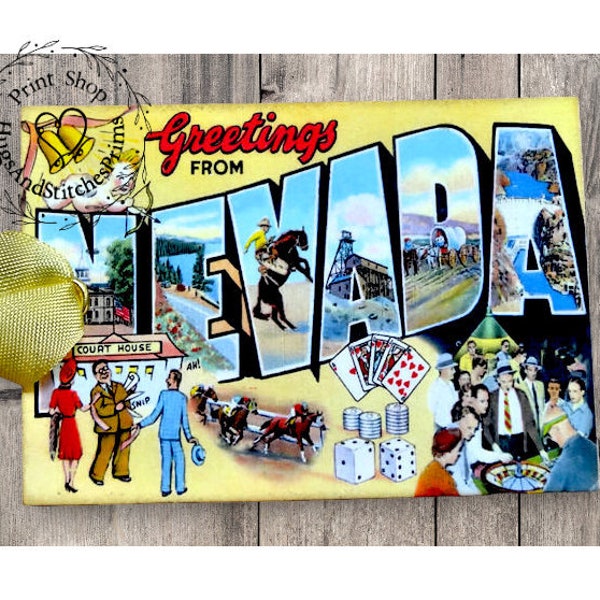 Greetings From Nevada Large Letter Souvenir Postcard Gift or Scrapbook Tags or Magnet  #G 19