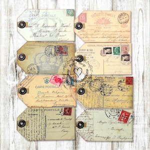 Primitive Grungy Vintage Style Mixed Postcards Gift or Scrapbook Tags #152