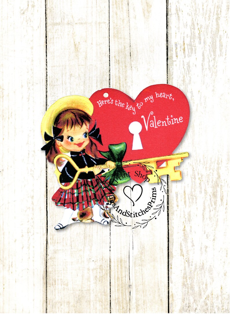 Retro Key To My Heart Valentine Gift Tags or Hang Tags 328 image 3