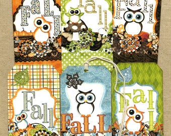 Retro Style Owl Autumn Fall Halloween Gift or Scrapbook Tags #T 52