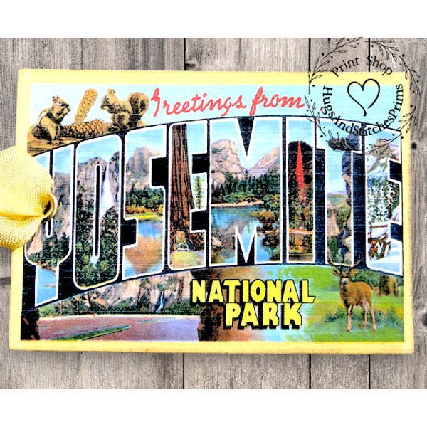 Greetings From Yosemite National Park Large Letter Souvenir Postcard Gift or Scrapbook Tags or Magnet #G 1