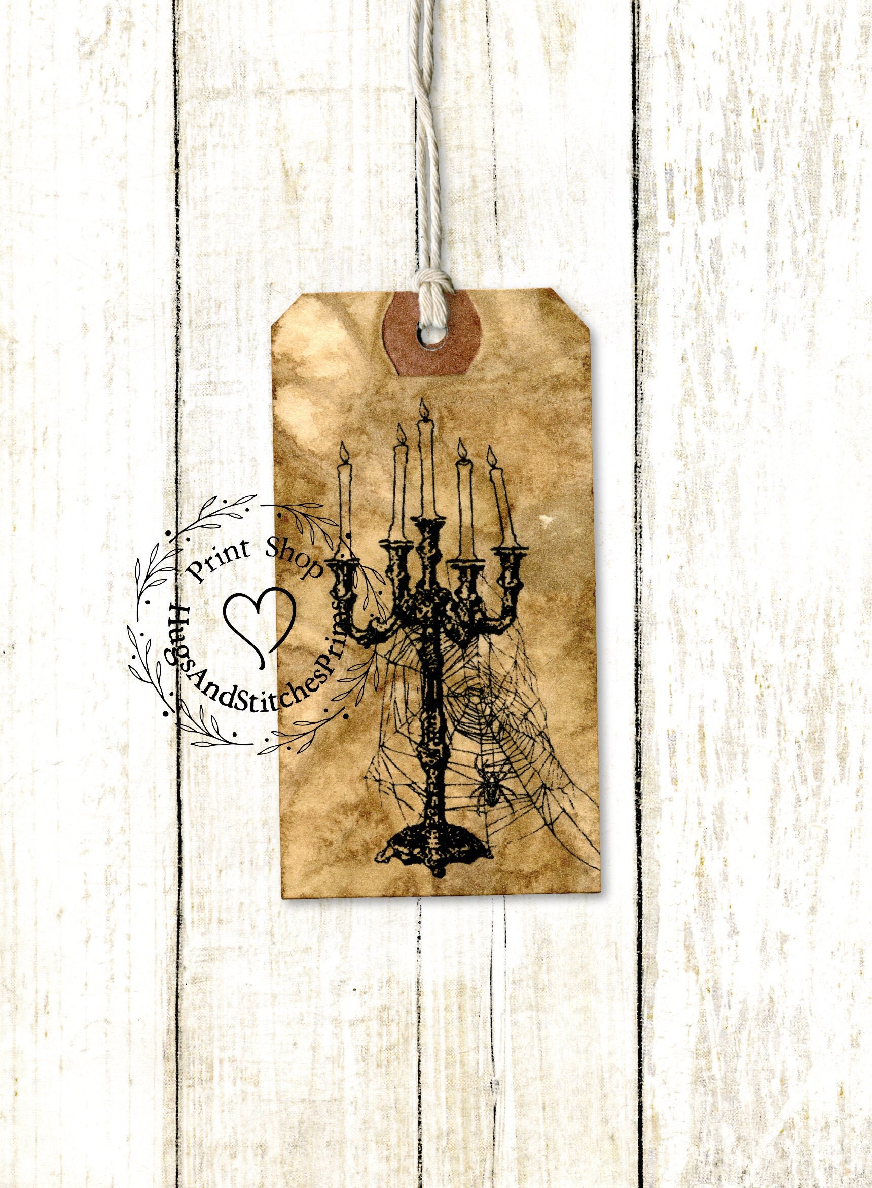 Primitive Grungy Spooky Chandelier Halloween Gift or Scrapbook Tags #T 93