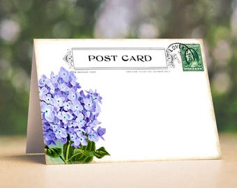 Wedding Place Cards Vintage Style Hydrangea Flower Postcard Tent Style Place Cards or Table Place Cards #603