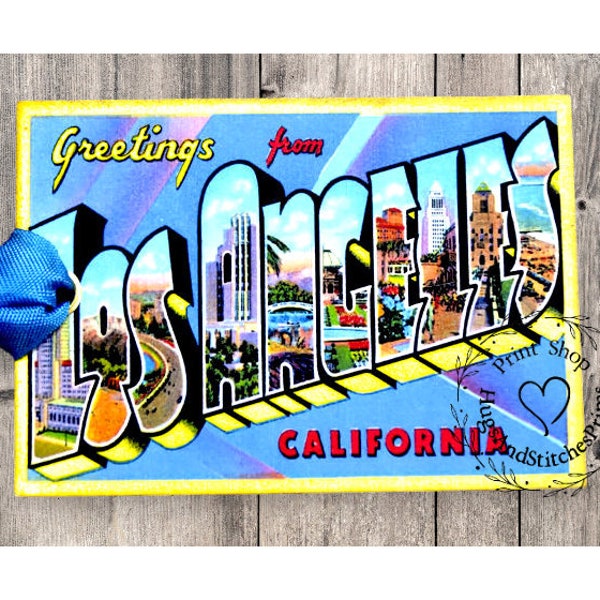 Greetings From Los Angeles California Large Letter Souvenir Postcard Gift or Scrapbook Tags or Magnet #G 28