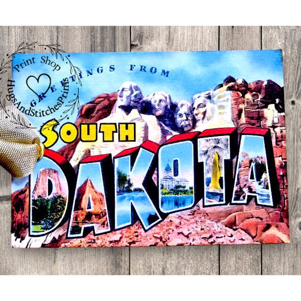 Greetings From South Dakota Large Letter Souvenir Postcard Gift or Scrapbook Tags or Magnet #G 6