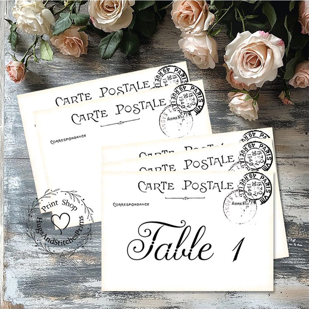 Table Postcards Wedding Table Cards Vintage Style French Postmark Postcard Large Double ...