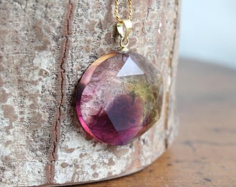 Andara pendant, purple, yellow, magical round cut, freehand cut, gold color coated SV925, high vibration, energy activated