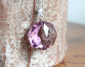 Purple andara pendant, sun flower cut, freehand cut, SV925, high vibration, energy activated, Your Crystal Partner