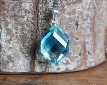 Blue green andara pendant, freehand cut, SV925, high vibration, energy activated, Your Crystal Partner