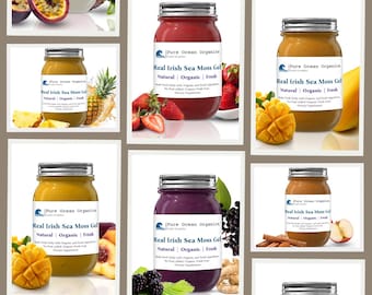 BUY 2 GET 1 FREE! 16 Fruit Sea Moss Gels Organic Fruit Infused Wild Harvested Irish Sea Moss Gel - 100% Organic, Authentic, Pure!