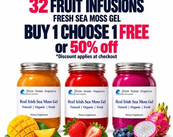 Organic Fruit Sea Moss Gel | 32 Flavors | Certified Wild Harvested | Nutrient-Rich Superfood | Buy 1 Choose 1 FREE or 50% OFF