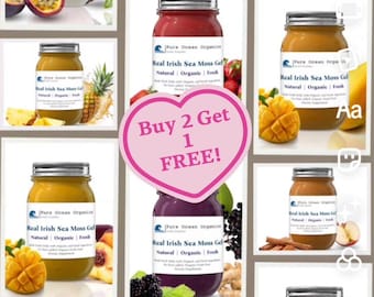 Buy 2 Get 1 Free! 30 Flavor Choices! Organic Herbal Infused Sea Moss Gel: Wild Harvested, Organic, Fresh