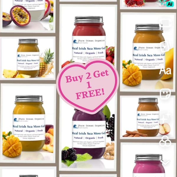 Buy 2 Get 1 Free! 30 Flavor Choices! Organic Herbal Infused Sea Moss Gel: Wild Harvested, Organic, Fresh