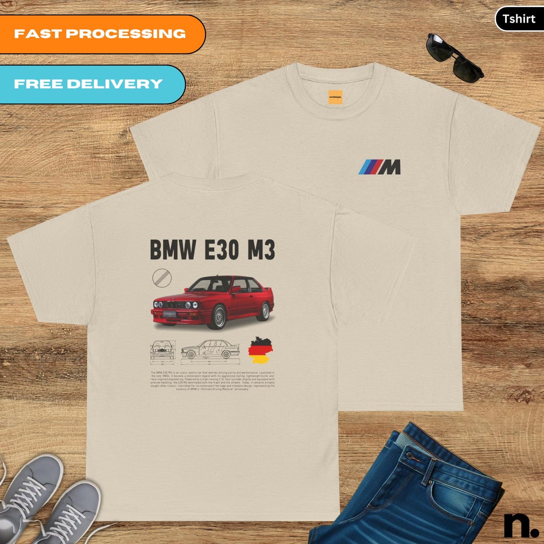 Vintage BMW E30 M3 Poster Style Unisex Tee Shirt, Car Enthusiast Gift ...