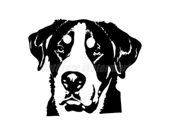 A stencil-style Greater Swiss Mountain  Svg Dxf and Png files - instant digital downloads