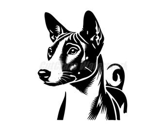 A stencil-style Basenji Svg Dxf and Png files - instant digital downloads