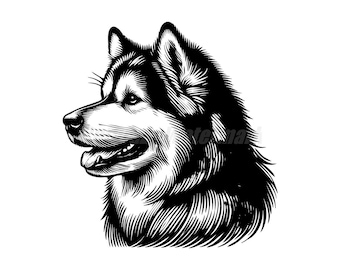 Stencil-Style Alaskan Malamutes Svg Dxf and Png files - instant digital downloads