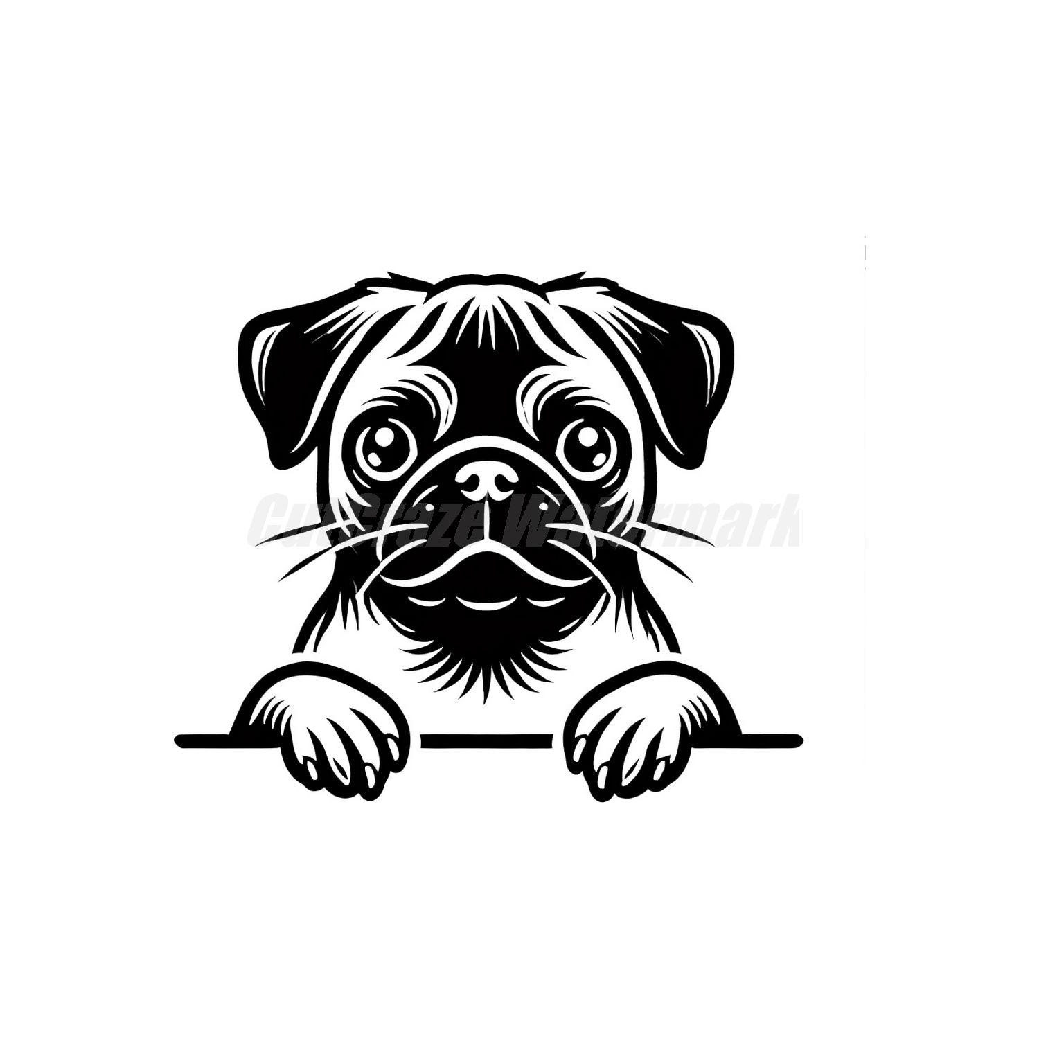 Peeking Pug Dog Art Dog Pet Lover Svg Dxf and Png Files - Instant ...