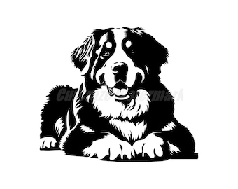A stencil-style Bernese Mountain Dog Svg Dxf and Png files - instant digital downloads