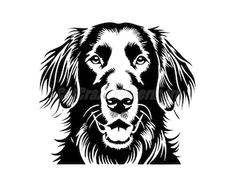 A stencil-style Flat-Coated Retriever Svg Dxf and Png files - instant digital downloads