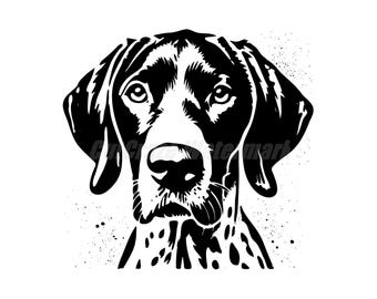 A stencil-style German Shorthaired Pointer Svg Dxf and Png files - instant digital downloads