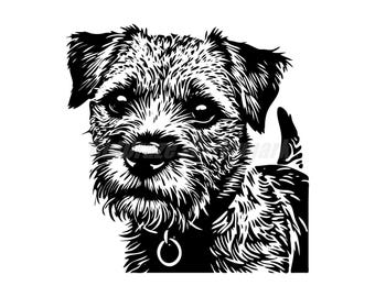 A stencil-style Border Terrier  Svg Dxf and Png files - instant digital downloads