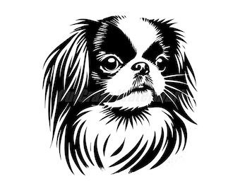 A stencil-style Japanese Chin Svg Dxf and Png files - instant digital downloads