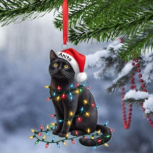 Adorno navideño de gato negro, Adorno navideño de reno y gato negro