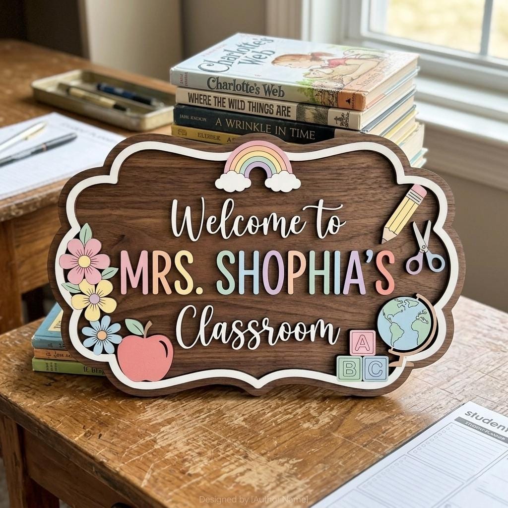 Personalized Teacher Name Sign, 3D Wood Classroom Door Hanger, Custom ...