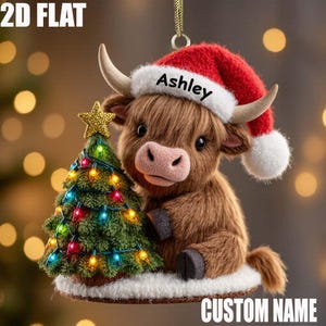 Personalized Highland Cow Christmas Ornament, Highland Cow Ornament Hanging, Funny Cattle Ornament, Highland Cow Lovers Gift