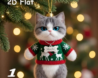 パーソナライズされた猫のクリスマスオーナメント、カスタム吊り下げ猫オーナメント、クリスマスギフト、カスタムペットオーナメント、猫好きの方へのギフト、猫ママへのギフト