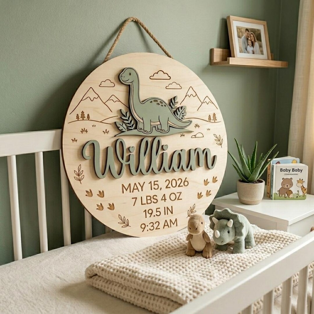Personalized Dinosaur Baby Name Sign, Custom Birth Announcement Sign ...