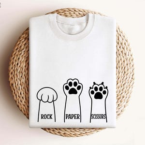 Schere Papier Sweatshirt, lustige Katze Pfoten Shirt, Unisex Rundhals Shirt für Katzenliebhaber, Katzenbesitzer Shirt, Katzenpfoten Shirts, Geschenk für Katzenmama