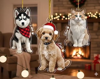 Personalized Pet Picture Ornament, Custom Dog Photo Ornament, Dog Memorial Gift, Gift For Dog Owner, Gift For Pet Lovers, Cat Photo Ornament