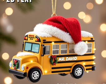 Spersonalizowana płaska ozdoba 2D w kształcie autobusu szkolnego: spersonalizowany prezent dla nauczyciela i kierowcy z podziękowaniami