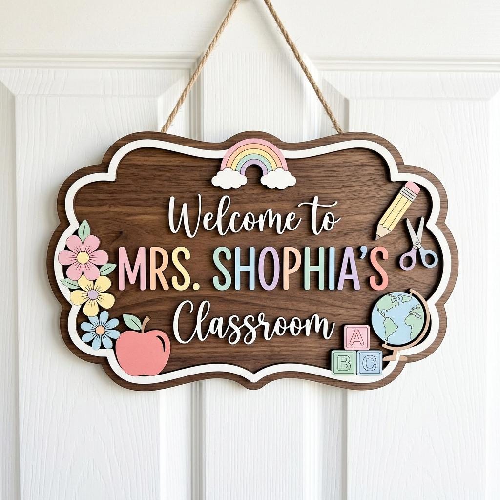 Personalized Teacher Name Sign, 3D Wood Classroom Door Hanger, Custom ...
