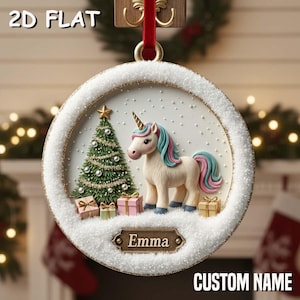 Personalized Unicorn Ornament for Girls, Custom 2D Flat Christmas Ornament, Cute Pastel Unicorn Gift 2025, Kids Girl Unicorn Christmas Decor