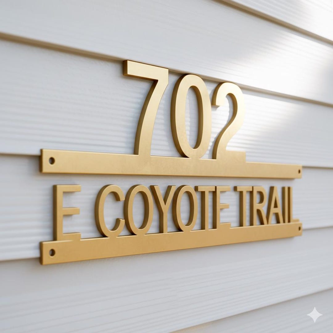 Mid Century Modern Metal House Number Sign - Address Sign With Street ...