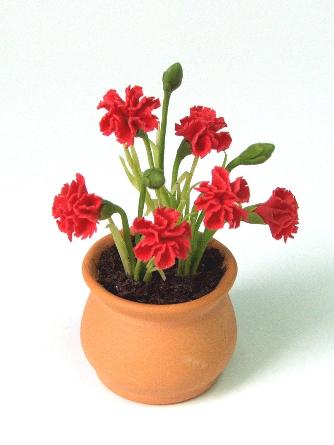 Miniature Polymer Clay Flowers Handmade Red Carnation Cottage Etsy