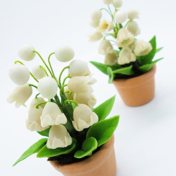 Lily of the Valley, Miniature Polymer Clay Flowers in Pot 1 piece