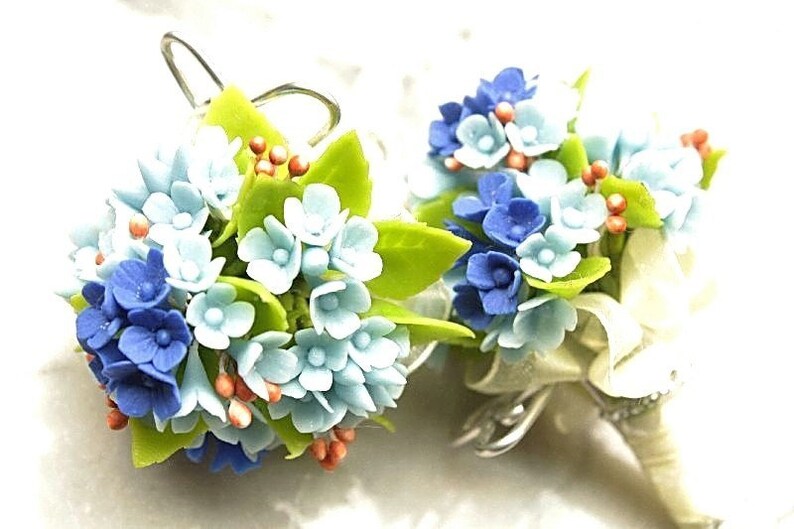 Miniature Polymer Clay Flowers Blue Hydrangea Bouquets with Etsy