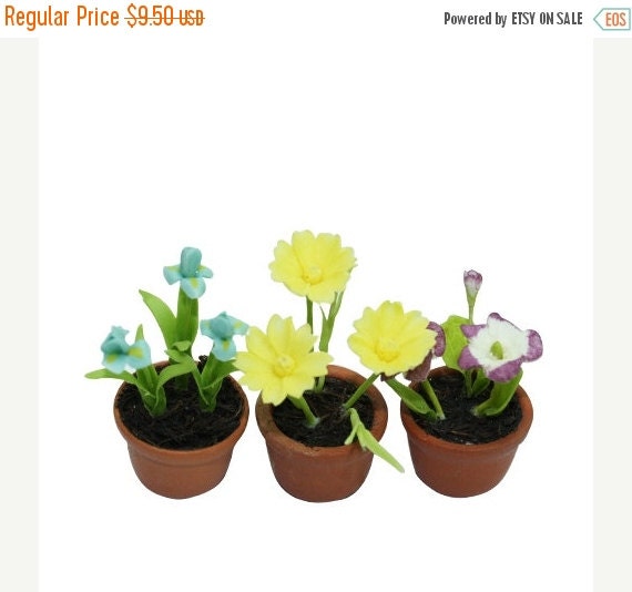 Value set Miniatue Polymer Clay Flowers in ceramic pot set Etsy