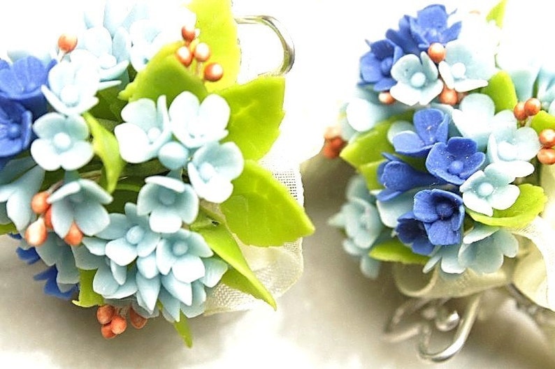 Miniature Polymer Clay Flowers Blue Hydrangea Bouquets with Etsy