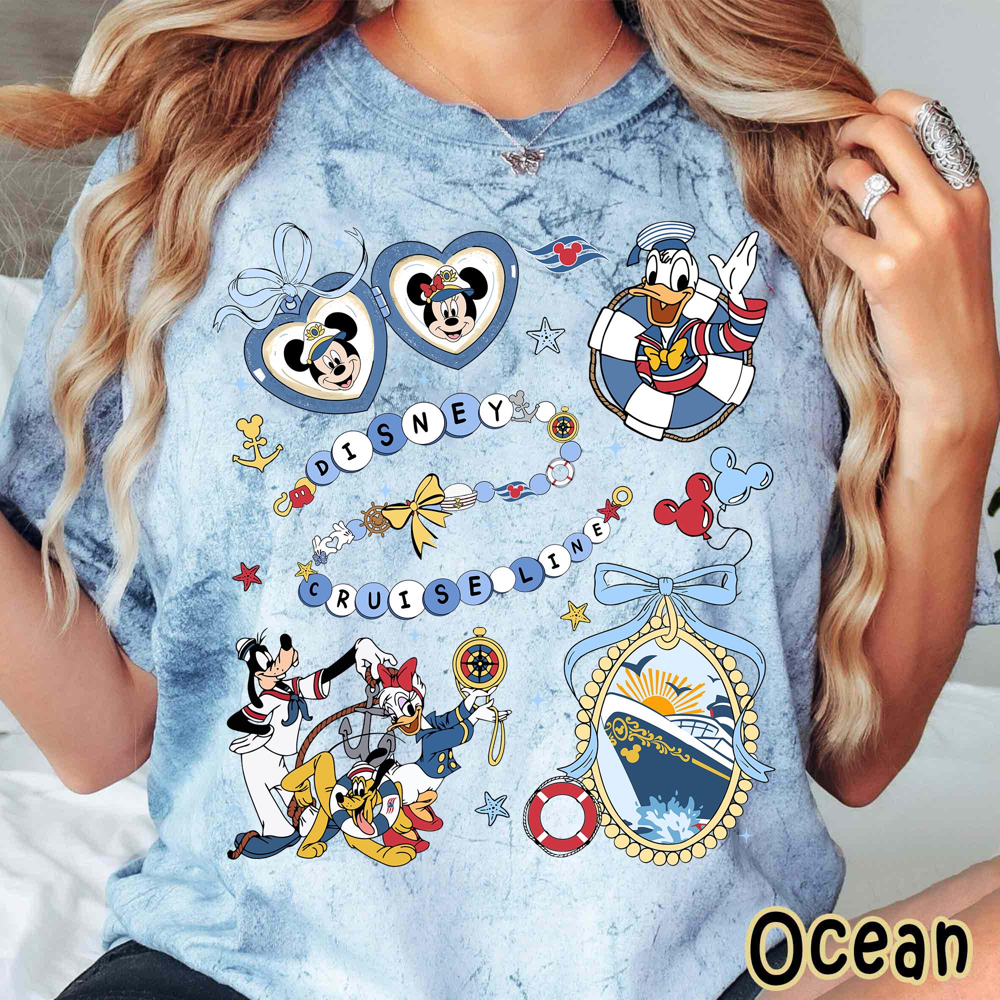 Disney Cruise Line Coquette Comfort ColorBlast T-shirt, Mickey And Friends Sailor Tee, Heart Locket Bow Vintage Style, Disney Cruise Trip
