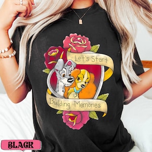 Disney Lady And The Tramp Romantic Shirt, Let’s Start Building Memories Tee, Vintage Disney Couple Matching Outfit, Disneyland Trip Outfits