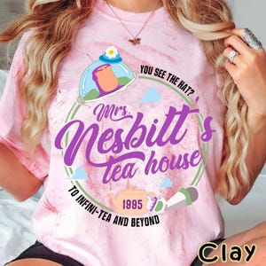 Vintage Toy Story Mrs. Nesbitt&#39;s Tea House Comfort ColorBlast Shirt, Buzz Lightyear 1995 Parody Tee, Disneyland Family Matching Trip Outfits
